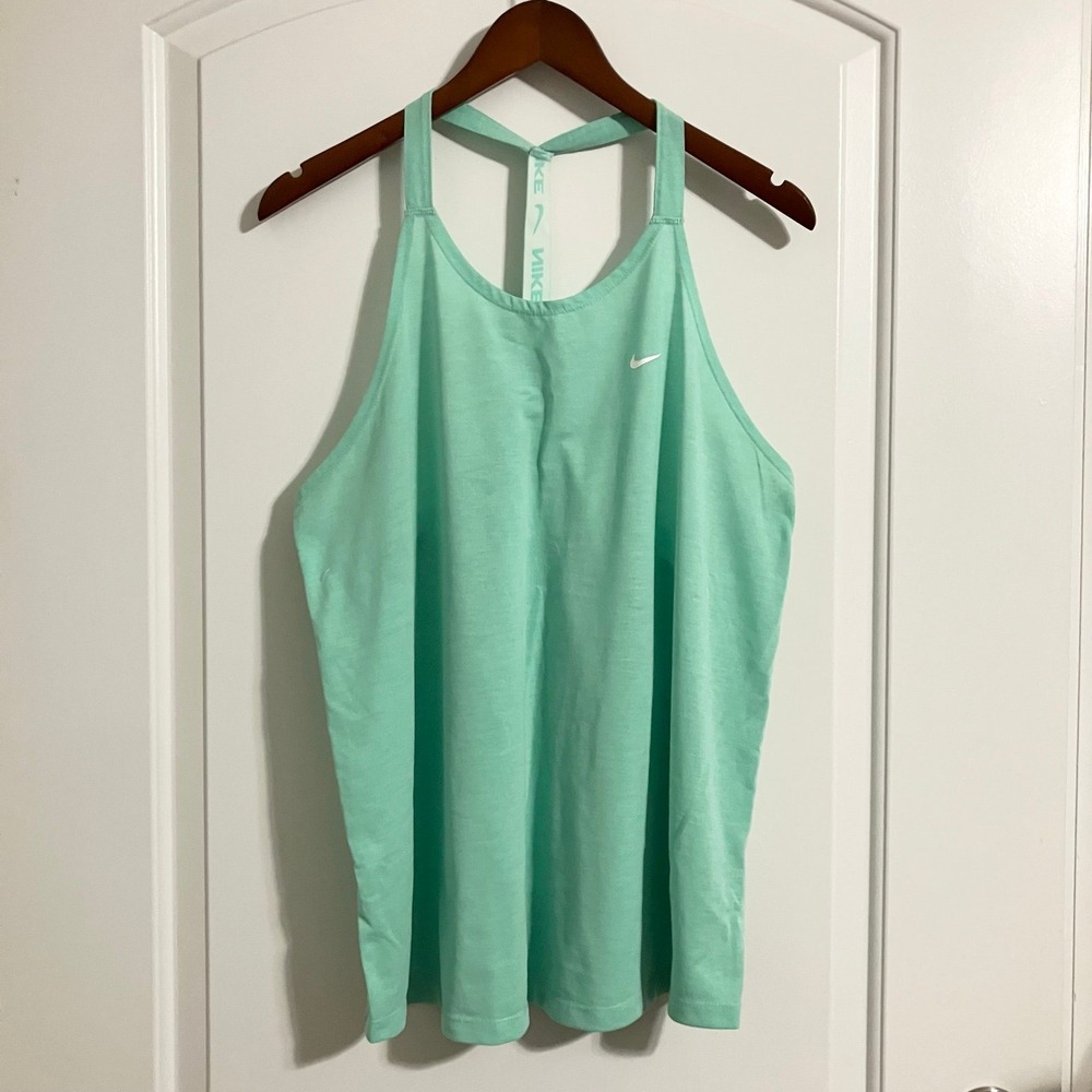 Nike DRI-FIT Tank Top Shirt Racer Back Logo Teal Athletic Workout Women's XL